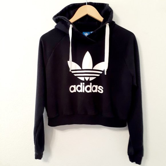 ADIDAS SZ LARGE BLACK CROPPED HOODIE